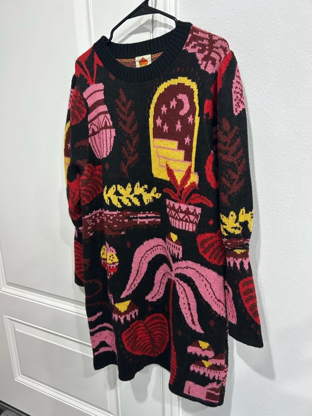 Farm Rio Large Knit Sweater Dress Multicolor Botanical Print Boho Maximalist - Picture 3 of 11